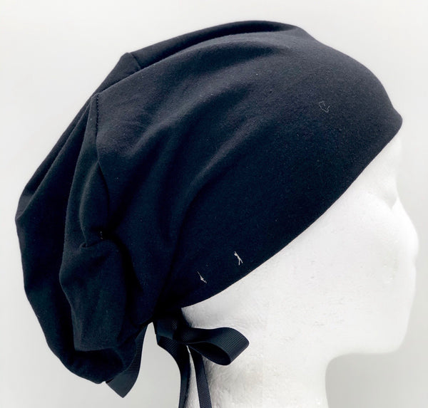 Black Jersey Ponytail Scrub Hat