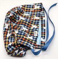Deer Plaid Satin Lined Ponytail Scrub