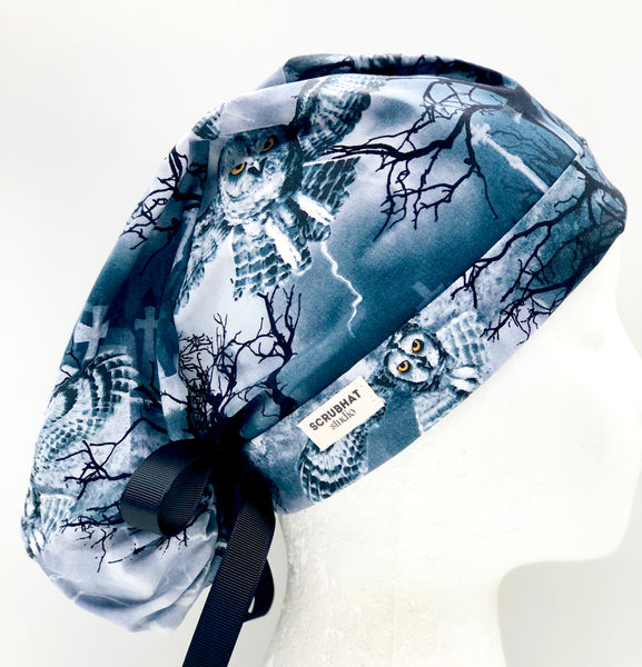 Graveyard Owls Ponytail Scrub Hat