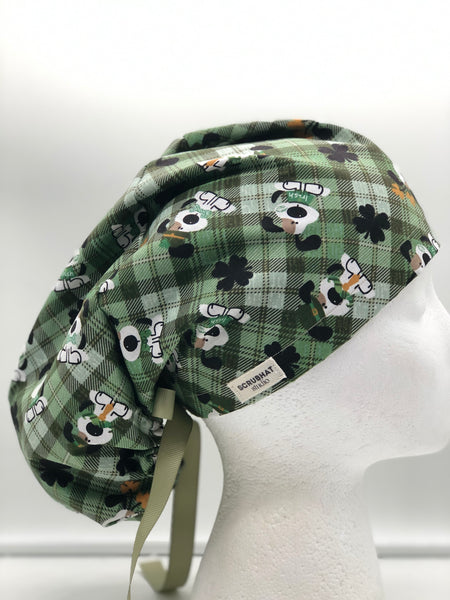 Green Plaid Satin Lined Ponytail Scrub