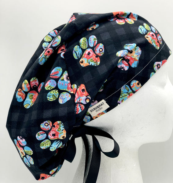 Tropical Paws Satin Lined Ponytail Scrub Hat