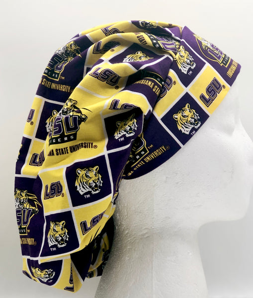 LSU Satin Lined Bouffant Scrub Hat