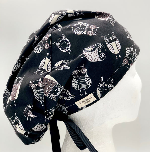 Owl Satin Lined Ponytail Scrub Hat
